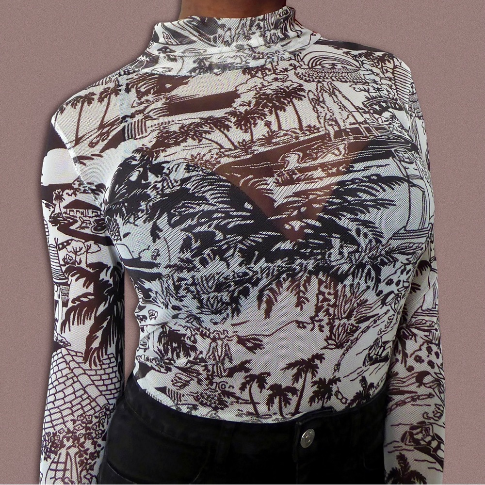 Polly Patterned Mesh Long Sleeve Top